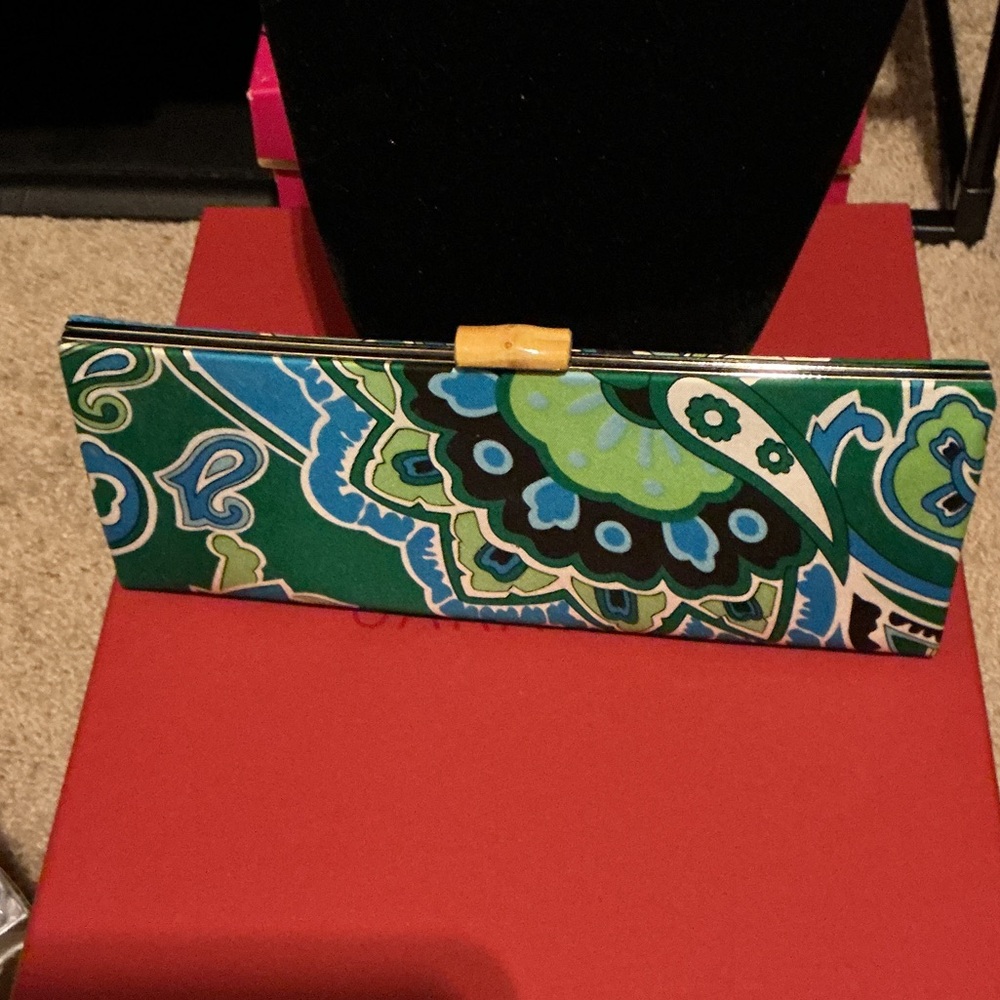 Banana Republic Green and Blue Silk Patterned Clutch